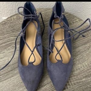 Women's Vintage, "Old Navy" Suede, Blue Lace-Up Flats. 7